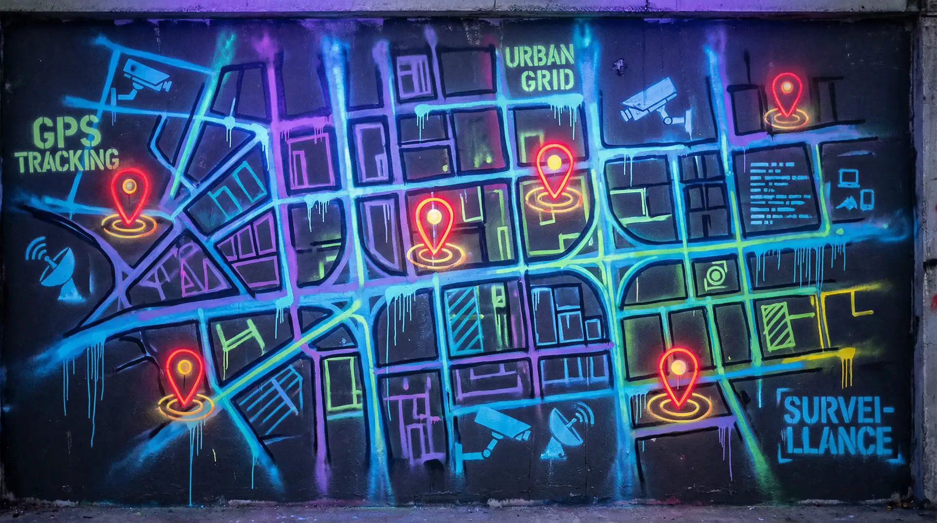 喜爱夜蒲 ed2k 狗仔追踪地图 - 城市涂鸦风格